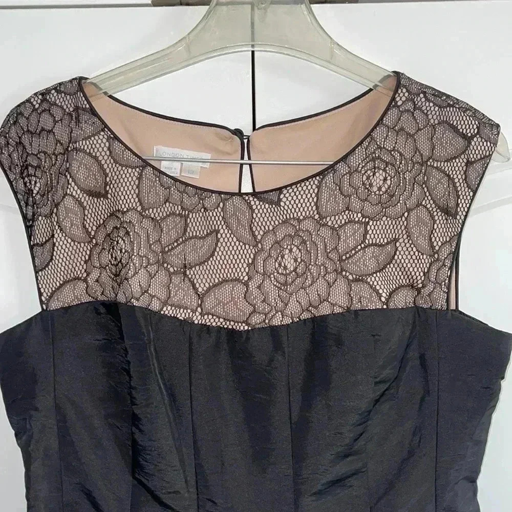 London Times Lace-Top Black Cocktail Dress​​ - Picture 2 of 9